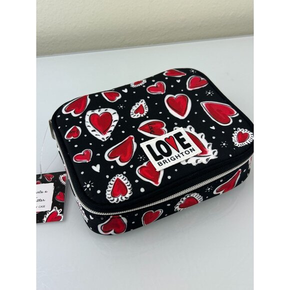 Brighton Hearts A Flutter Travel Jewelry Case NWT Zip Around Organizer Red Black - Picture 5 of 16
